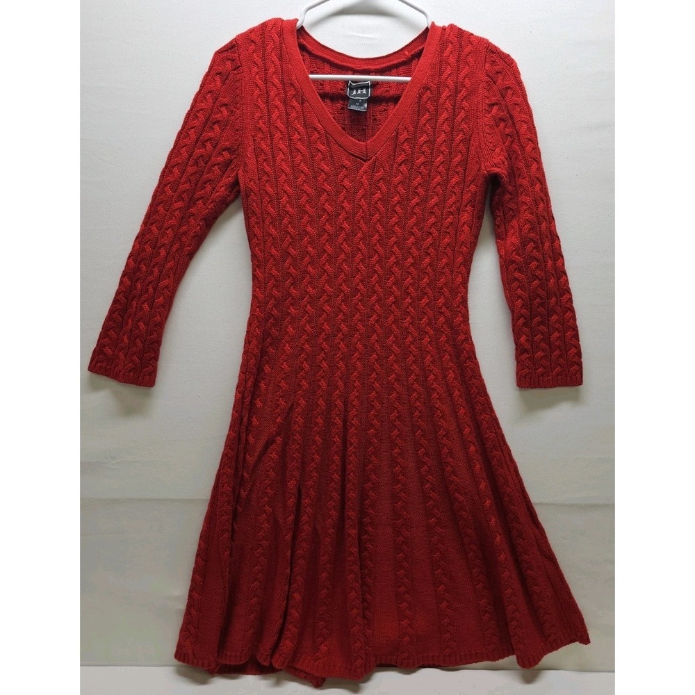 Jessica Howard Sweater Dress M Red Cable Knit VNeck Midi Winter Basic Minimalist